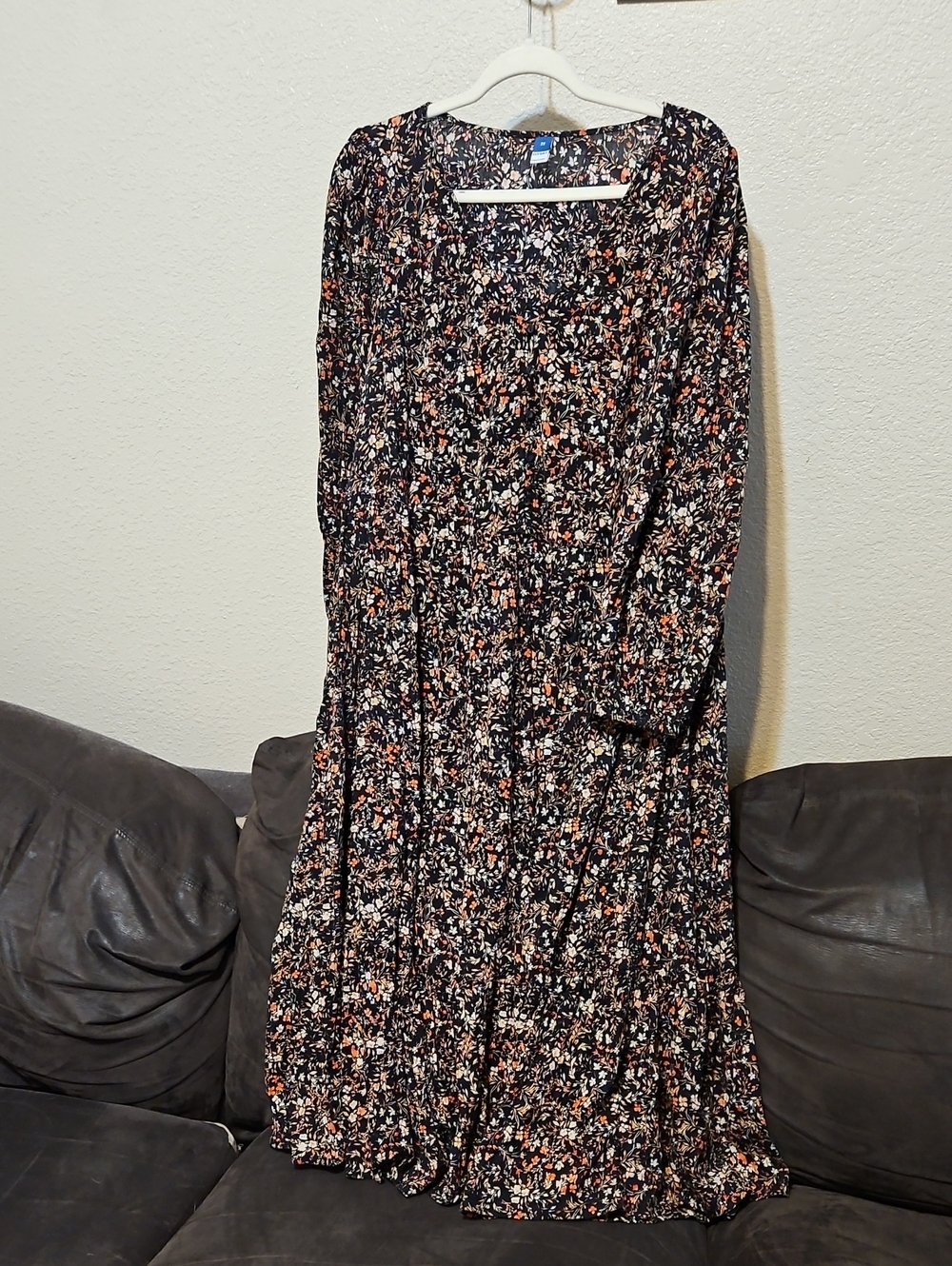 Old Navy Black Floral Midi Dress with Pink & Cream Blossoms